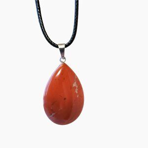 Polished Stone Necklace, Red Jasper pendant, natural crystal jewelry, gemstone